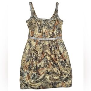 Carmen Marc Valvo Jeweled Metallic Brocade Cocktail Dress